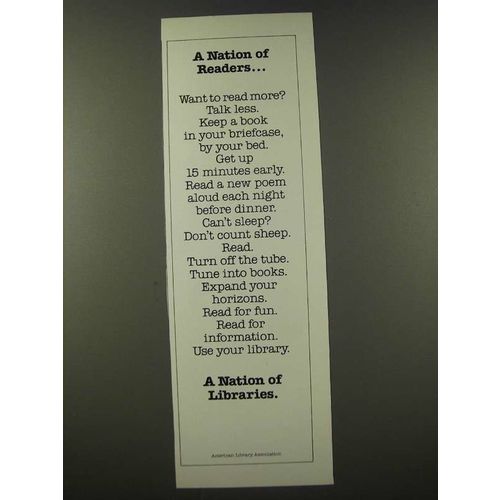 1986 American Library Association Ad - A Nation of Readers