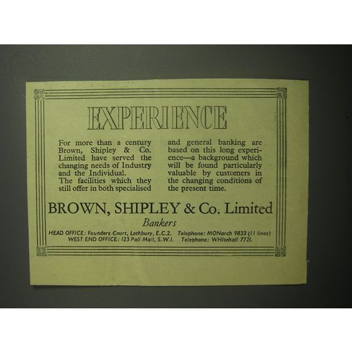 1948 Brown, Shipley & Co Bank Ad - Experience