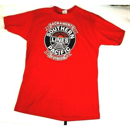 Vtg Southern Pacific Railroad Lines L T-Shirt Sacramento Single Stitch Red (T3J