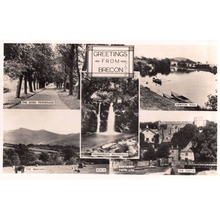Greetings From Brecon Newton Pool River RPC Welsh Postcard