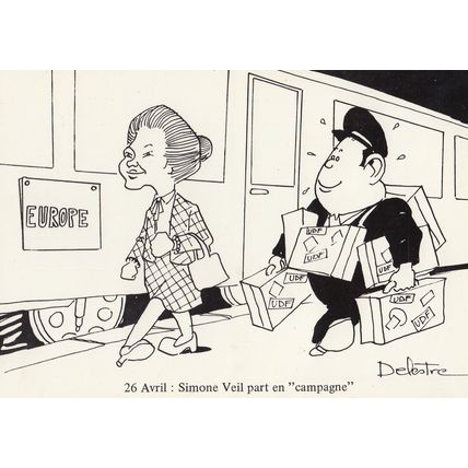 Simone Veil Part En Campagne French Politics Comic Postcard