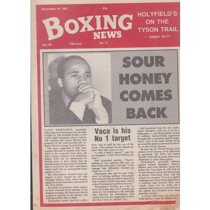 Vintage Boxing News 18 Dec 1987 - Lloyd Honeyghan Cover, Holyfield, Tyson