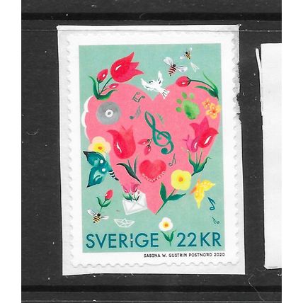 SWEDEN 2020 22kr GREETING BIRDS BEES HEART MUSICAL NOTES SELF ADHESIVE USED