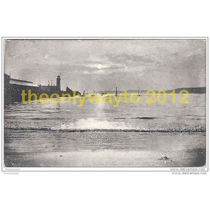 UNKNOWN HARBOUR WITH LIGHTHOUSE, AS SUN GOES DOWN, ENGLAND,1910s?, Postcard