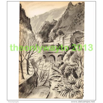 AMELIE-LES-BAINS, FRANCE, BOOK PLATE/PRINT BY HELEN KAPP, 1939