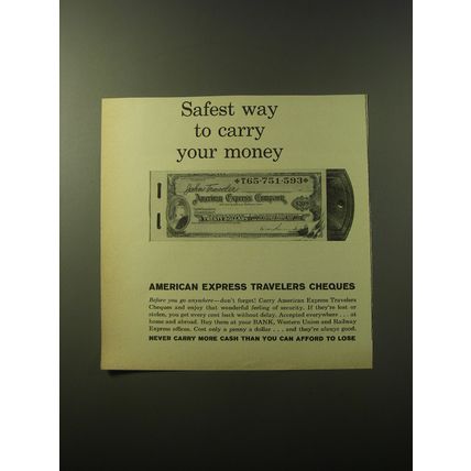 1960 American Express Travelers Cheques Advertisement - Safest