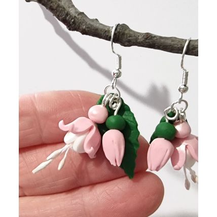 Pink Fuchsia flower earrings handmade polymer clay summer jewellery