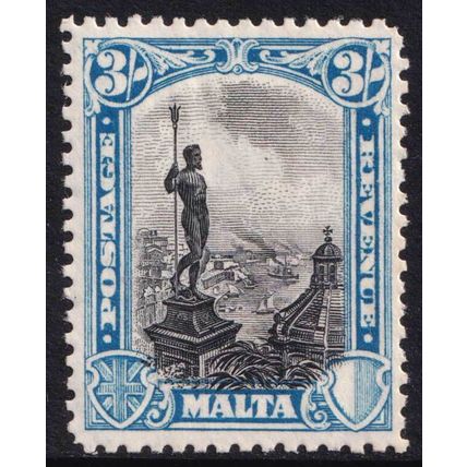 Malta KGV 1930 3s Black Blue Neptune SG207 Mint MH