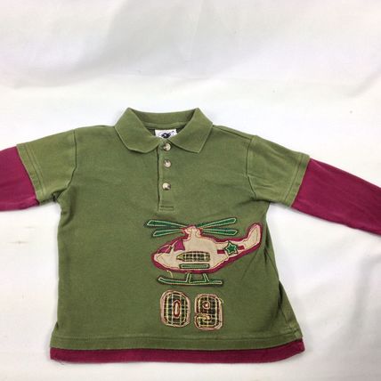 Good Lad Boys Toddler Polo Shirt " Helicopter " Long Sleeve Green/Maroon Sz 2T