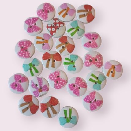 Bow Pattern Round Wooden Buttons Size 15mm Knitting Sewing Children's Buttons