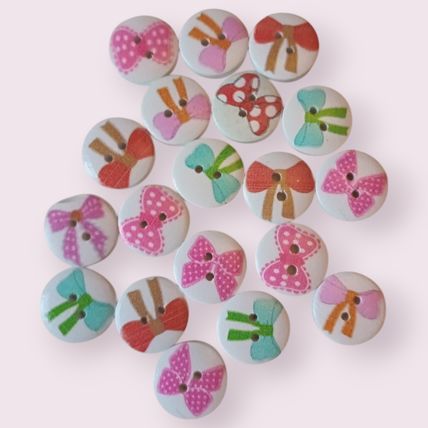 Bow Pattern Round Wooden Buttons Size 15mm Knitting Sewing Children's Buttons