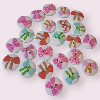 Bow Pattern Round Wooden Buttons Size 15mm Knitting Sewing Children's Buttons