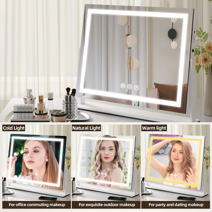 Tabletop Mount Vanity Mirror with Lights Makeup Mirror Touchscreen Control USB