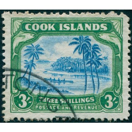 Cook Islands 1938 3s greenish blue & green SG129 used