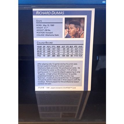 RICHARD DUMAS 1991 COURTSIDE DRAFT PIX ROOKIE BASKETBALL CARD #17/45