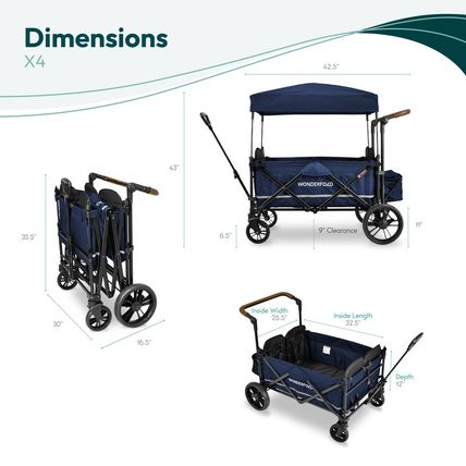 WONDERFOLD X4 Push & Pull Stroller Wagon (4 Seater) - Collapsible Wagon Stroller