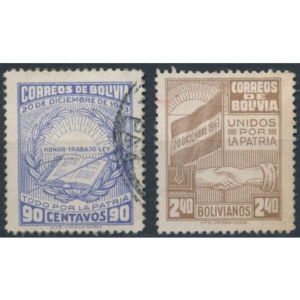 Revolution of 20th December 1943: 90c & 2.40b -Bolivia 1944 - FH- MiNr 374 & 377