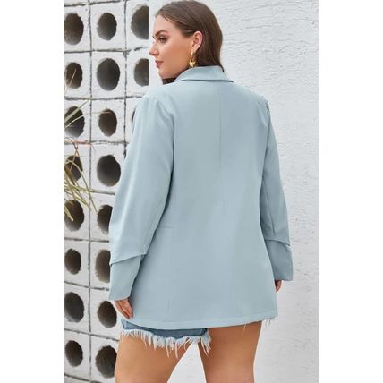 Sky Blue Plus Size Soft Lightweight Pocketed Lapel Blazer