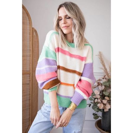 Multicolor Striped Colorblock Drop Shoulder Sweater