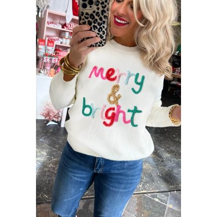 White Merry & Bright Round Neck Casual Sweater