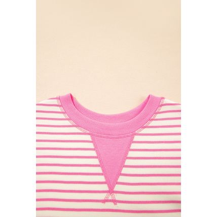 Sachet Pink Contrast Detail Striped Ruffle Short Sleeve Top