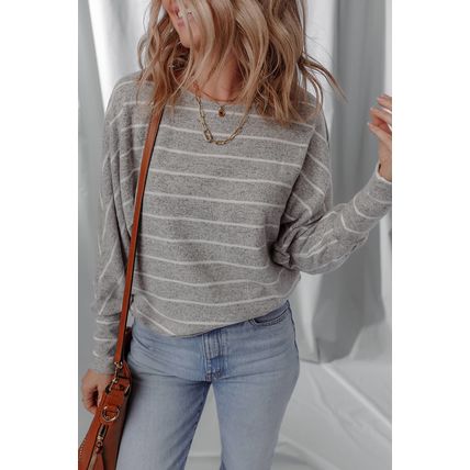 Gray Stripe Dolman Sleeve Drop Shoulder Top