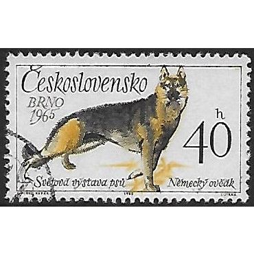 Mi 1543: 40 h. black/yellow World Dog Exhibition, Brno: German Sheep-dog.