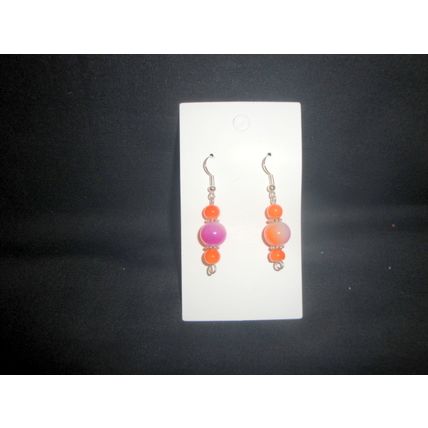 Bright fun orange & purple blended glass drop earrings