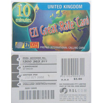Australia Phone Card - EZI Great Rate Card, UK