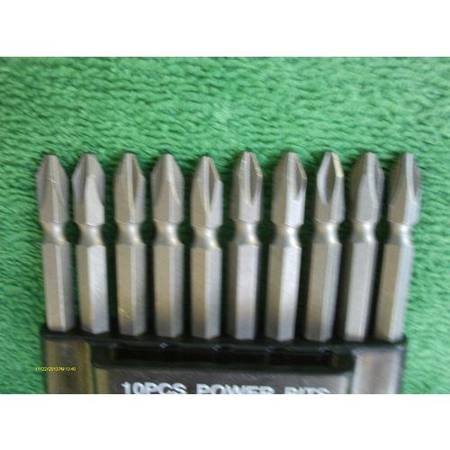 10 pcs DOUBLE END POWER BIT w/PLASTIC HOLDER 3 1/2 inch LONG #2 ph X 1/4" SLOT