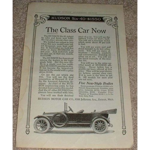 1914 Hudson Six-40 Car Ad, The Class Car Now!