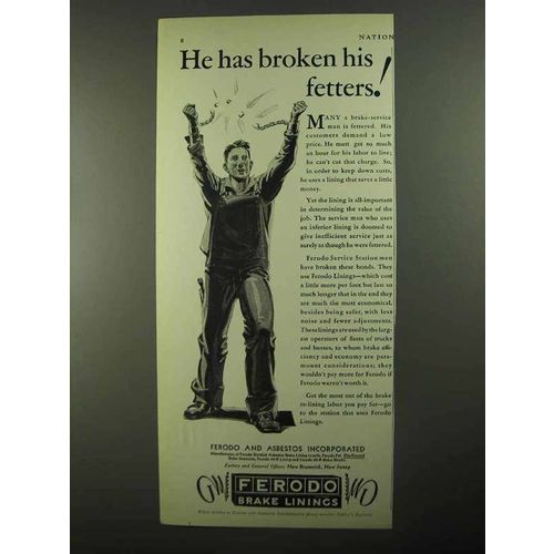 1931 Ferodo Brake Linings Ad - He Has Broken Fetters
