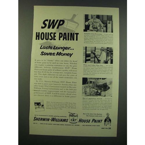 1954 Sherwin-Williams House Paint Ad - SWP Lasts Longer Saves Money