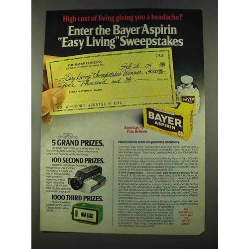 1974 Bayer Aspirin Ad - high Cost of Living