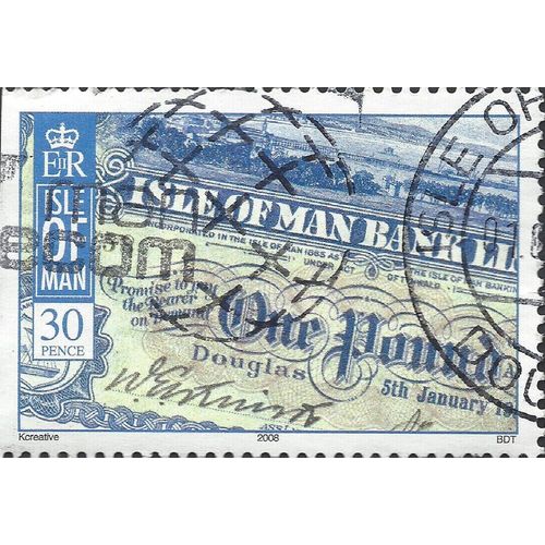 ISLE O MAN, Isle of Man Bank 1953 pound note, blue 2008, 30p, #3