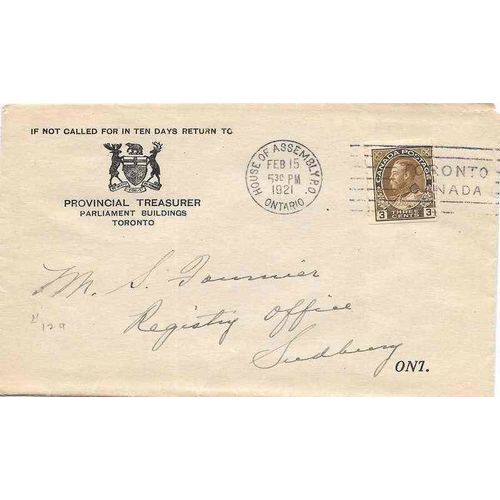 Canada Admiral Coil Toronto Illustrated, House of Assembly cancel 1921