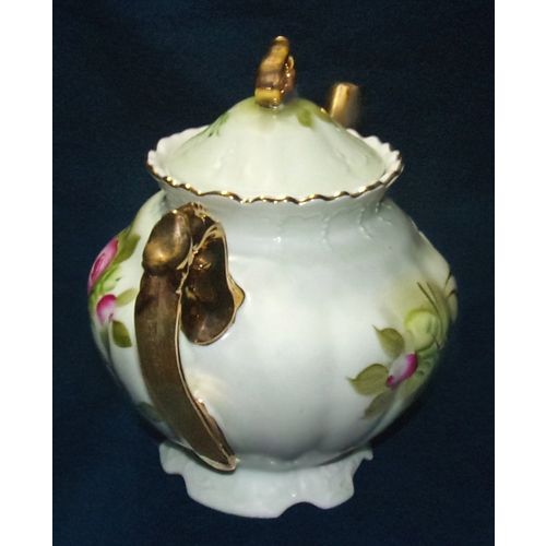 Lefton Green Heritage teapot 792 pink rose good vintage