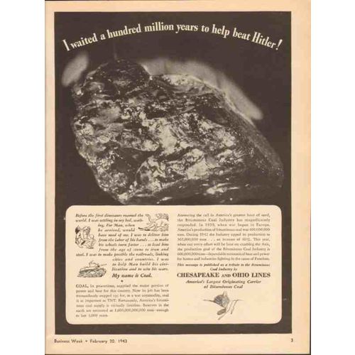 CHESAPEAKE OHIO LINES 1943 waited years to help beat Hitler vintage ad