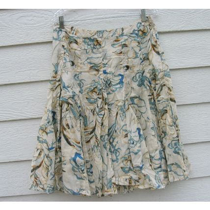 Womens Banana Republic Skirt 8 32 Waist Ivory Print Abstract Pattern Full Skirt