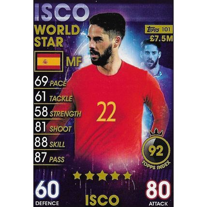 Match Attax - 101 (2019): World Stars (Base) - Spain, Isco