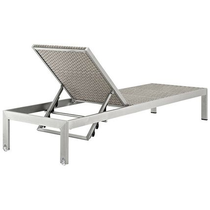 4 Brushed Aluminum Outdoor Lounge Sun Chairs Silver Gray Rattan Weave Lounger