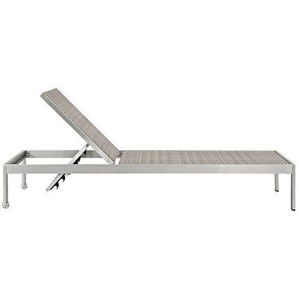 4 Brushed Aluminum Outdoor Lounge Sun Chairs Silver Gray Rattan Weave Lounger