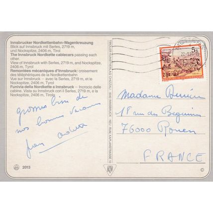 Innsbruck Nordkette Cable Cars Austria Postcard posted 1986 VGC