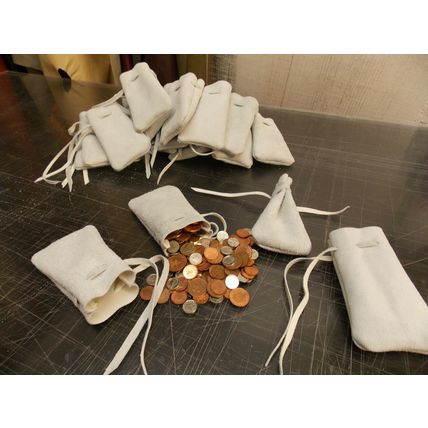 Medieval Larp SCA Reenactment White Leather DRAWSTRING MONEY POUCH BAG Wedding