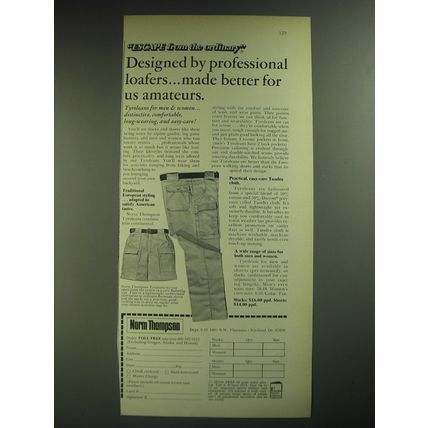 1974 Norm Thompson Tryoleans Pants Ad - Designed by professional loafers