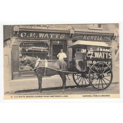 C E Watts Grocer Oldbury Road Smethwick Reproduction Postcard Sandwell Libraries