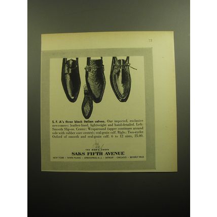 1958 Saks Fifth Avenue Shoes Ad - S.F.A's three black Italian Calves