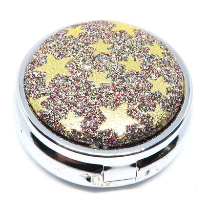Gold Stars on a Glitter Background Pill Box - 1.5 CM Storage Gift