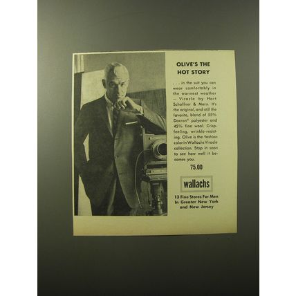 1960 Wallachs Hart Schaffner & Marx Viracle Suit Ad - Olive's the hot story