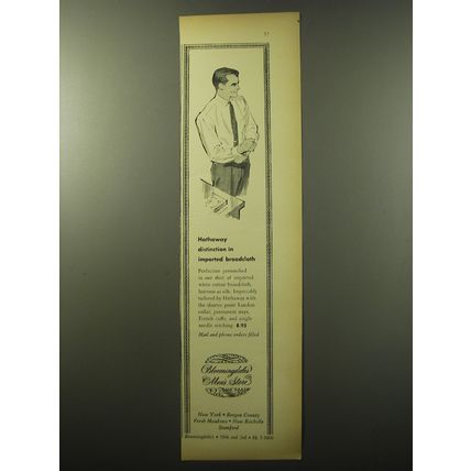 1960 Bloomingdale's Fashion Ad - Hathaway distinction in imported broadcloth
